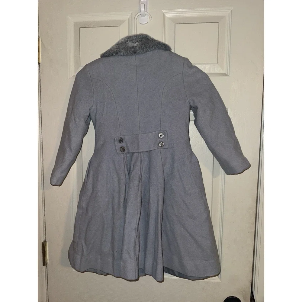 Vintage Rothschild‎ Girls 100% Wool Dress Coat Gray Faux Fur Size 6x Flare